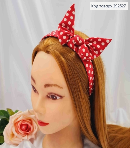 Обруч пластик в ткани "Солоха", в Горошек Красного цвета, 2,5см, ручная работа, Украина. 292327 фото 1