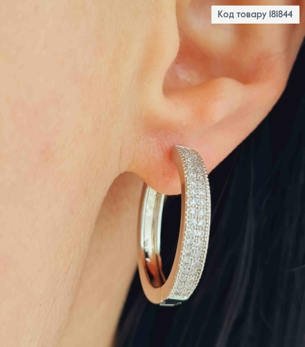 Серьги кольца украшены Блестящими камешками в два ряда, диаметр 2,4см, шир.4мм, XUPING 181844 фото 1