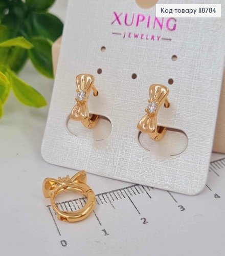 Сережки кільця (1,1см), "Бантик" з Блискучим каменем (1,1см), XUPING 18K 118784 фото 2
