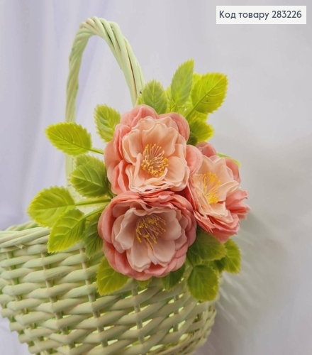 Повязка для корзины "Три цветочка", розовых оттенков на завязках, 15*14см, Украина 283226 фото 1