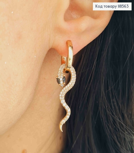 Сережки кільця (1,4см)зі змінною підвіскою "ЗМІЯ" в камінцях (2,8см), Xuping 18К 118563 фото 3