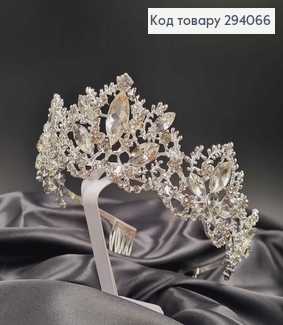 Тиара под серебро, "Бароко" с белыми камешками. 294066 фото