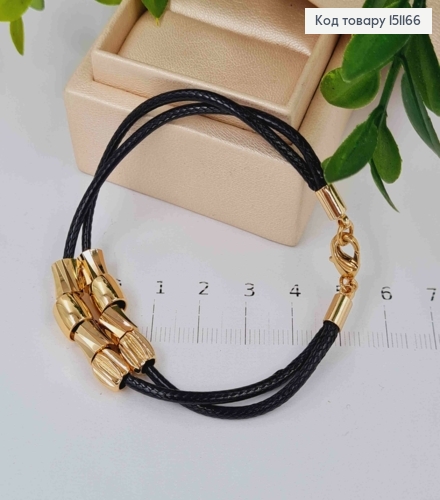 Браслет эко кожа двойной с фигурными подвесками, длина 18см, Xuping 18K. 151166 фото 1