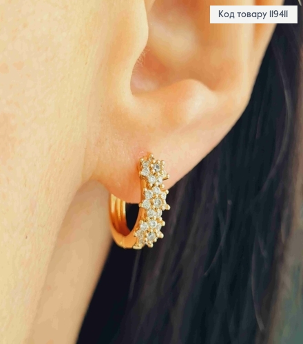 Серьги кольца с цветочками в камешках, 1,3см, Xuping 18К. 119411 фото 1