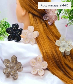 Краб пластик глянцевый "Цветок" с Золотыми бусинами, 7см, Пастельные цвета в ассортименте. 214413 фото