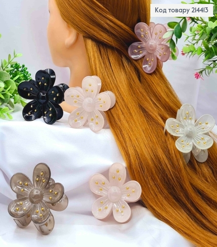 Краб пластик глянцевый "Цветок" с Золотыми бусинами, 7см, Пастельные цвета в ассортименте. 214413 фото 1