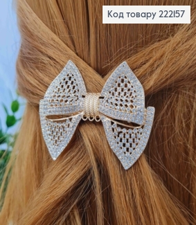 Заколка автоматик "БАНТИК" с Блестящими камнями, 6,5см, Золотого цвета, длина  222157 фото