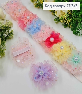 Набір дитячих заколок, клювик, з блискучим фатином та Квіточкою з перлинкою, 10 шт/наб. 271343 фото