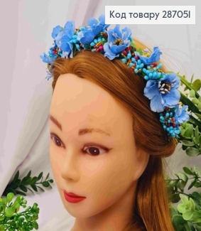 Обруч - венчик маки Синего цвета с Разноцветным приложением, основа - металл, ручная работа, Украина. 287051 фото