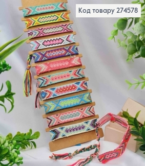 Браслет с этническим орнаментом, на затяжке, в ассортименте, ширина 1,5см 274578 фото
