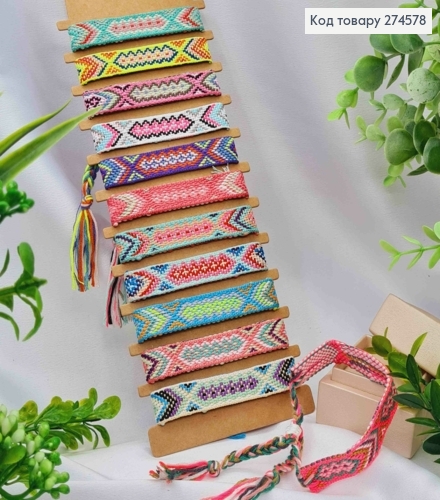 Браслет с этническим орнаментом, на затяжке, в ассортименте, ширина 1,5см 274578 фото 1