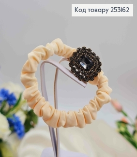 Резинка жатка 6см, Молочного кольору, з розкішною прямокутною бусиною 253162 фото