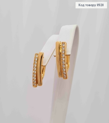 Сережки Прямокутні прикрашені Блискучими камінцями, 1,8см, англійська застібка,  Xuping 18K 119211 фото 1