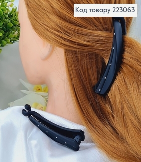 Заколка банан черный матовый 10*2см с камнями  223063 фото