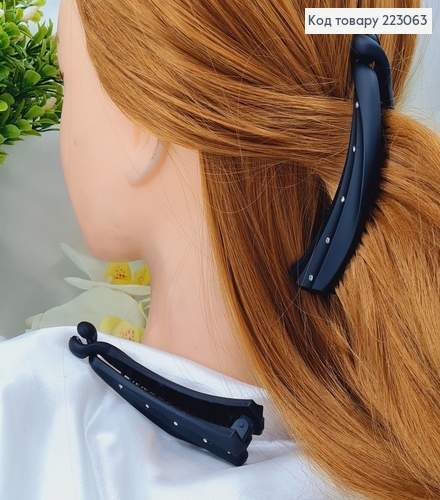 Заколка банан черный матовый 10*2см с камнями  223063 фото 1