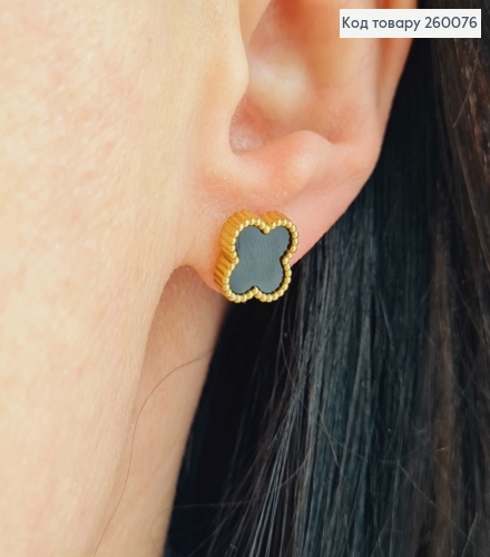 Серьги гвоздики, медного цвета, с черной эмалью, "Van Cleef", 1см, сталь Stainless Steel 260076 фото 2