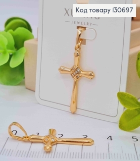Крестик простой, с камешками посередине, размер 2,5*1,7см. Xuping 18K 130697 фото