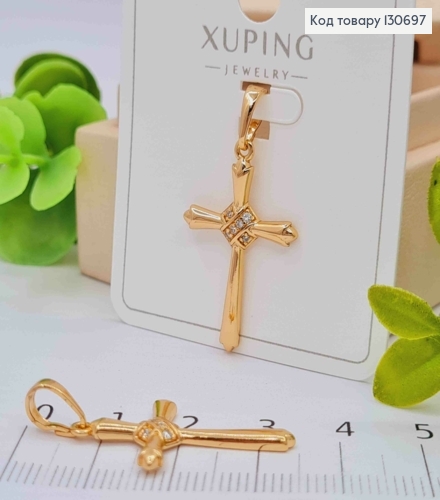 Крестик простой, с камешками посередине, размер 2,5*1,7см. Xuping 18K 130697 фото 1
