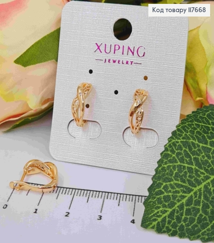 Серьги "Бесконечность" с Блестящим камешком, 1,3см, английская застежка, Xuping 18К 117668 фото 1