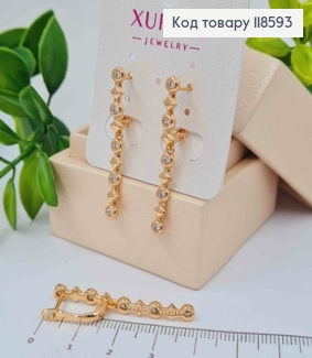 Серьги с подвижной подвеской с блестящими камешками и ромбами, 1,7+2,3см, англ. застежка, Xuping 18К 118593 фото