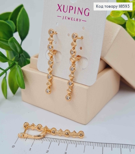 Серьги с подвижной подвеской с блестящими камешками и ромбами, 1,7+2,3см, англ. застежка, Xuping 18К 118593 фото 1