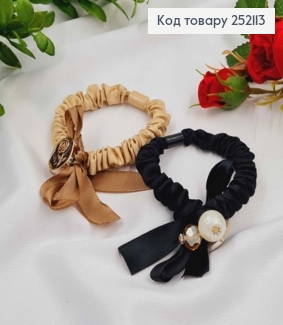 Резинка атласна жатка 6см з брошечкою та бусинками в асортименті. 252113 фото