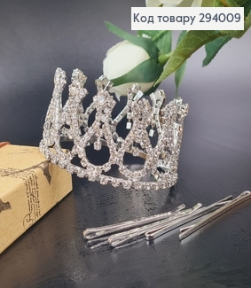 Діадема Корона з камінцями та невидимками в дваметрі 7,5см 294009 фото