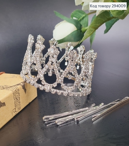 Діадема Корона з камінцями та невидимками в дваметрі 7,5см 294009 фото 1