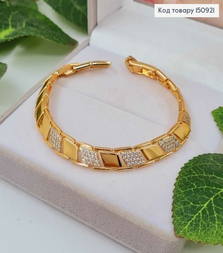 Браслет з плоскими пластинками, з камінцями, шир. 7мм, довж.17+2см, Xuping 18K 150921 фото 2