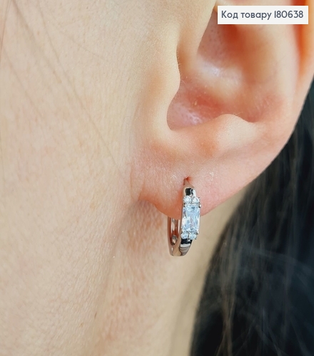 Сережки родовані, кільця з прямокутним камінцем, 1,3см, Хuping 180638 фото 2