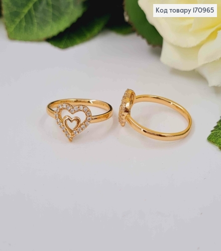 Кольцо с сердечком в камнях, Xuping 18к. 170965 фото 1