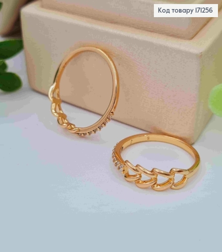 Перстень з Блискучими камінцями та імітацією Ланцюжка, Xuping 18К 171256 фото 1