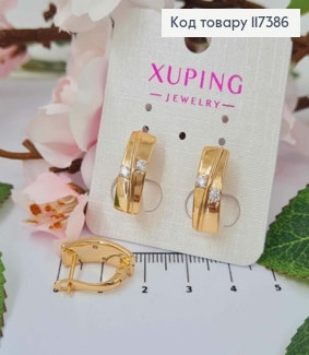 Серьги Прямоугольная пластина с двумя камешками, 1,7*0,6см, англ застежка, XUPING 18K 117386 фото