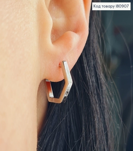 Сережки родированые кольца Шестиугольник, 1,5*0,3см, Xuping 180907 фото 2