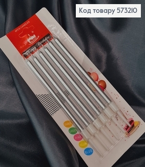 Свечки для торта Серебряные с подставками 6шт/уп, 10+2см 573210 фото