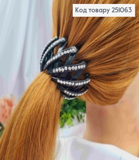 Заколка для гульки, пластмаса з Камінчиками, 9см, Чорного кольору 251063 фото