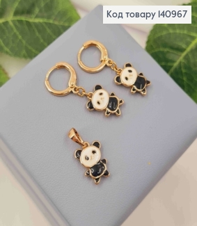 Набор, Серьги кольца (1,1+1,3см), Кулон (1,3см) с "Пандой", Xuping 18К 140967 фото