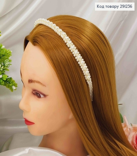 Обруч металл с плетеными бусинками в 2+1 ряд(бусинки больше), ширина 1,1см 291236 фото 1