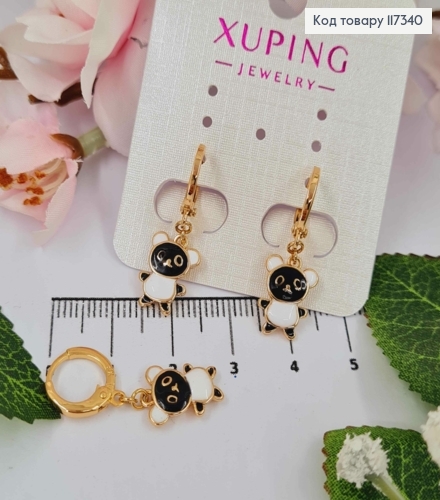 Серьги Кольца 1,1см, с подвеской Медвежонок 1,2см, Xuping 18K 117340 фото 1