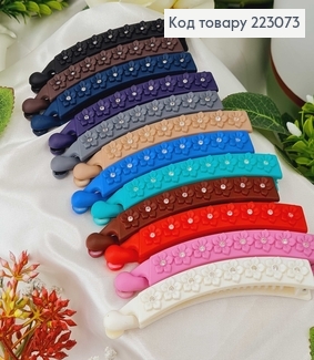 Заколка банан, каучук, цветочек с камешком, 10см цветной в ассорт. 223073 фото