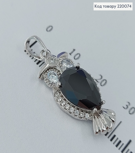 Кулон сова с большим черным камнем родированое медицинское золото Xuping 18K 220074 фото 1