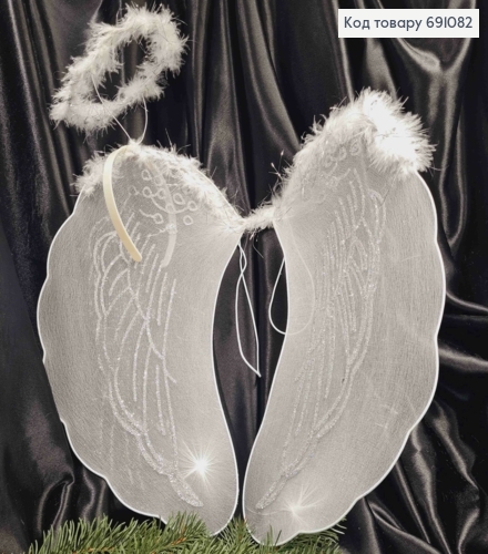 Крила Янгола та Німб, Білого кольору, з блиском та пір'ям, 38см 691082 фото 1