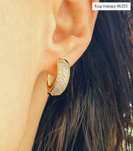 Серьги кольца, в камешках со стрелочкой вверх, 1,3см, англ. зам. Xuping 18K 116253 фото 2