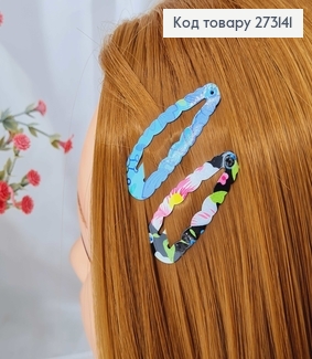 Заколки Тік-так 5 см, овальні з хвилястими краями, ніжні квіти, 12 шт/уп. 273141 фото