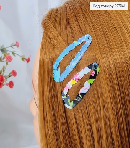 Заколки Тік-так 5 см, овальні з хвилястими краями, ніжні квіти, 12 шт/уп. 273141 фото 1