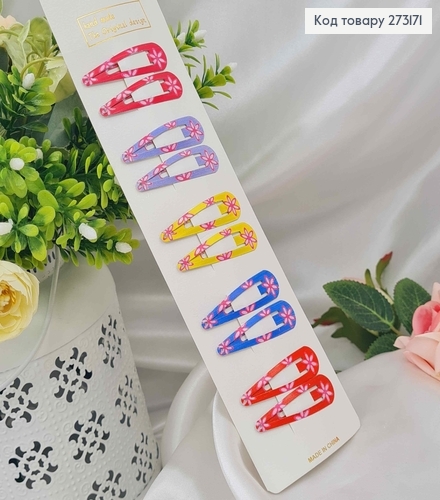 Заколки тік-так 5 см, В рожевих квіточка, 10шт/уп 273171 фото 1