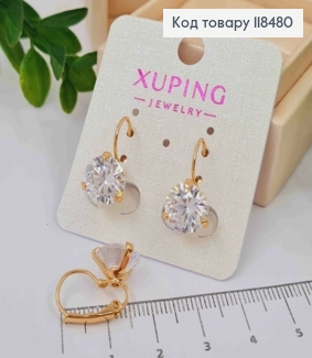 Серьги с большим блестящим камнем, диаметр 1см, XUPING 18K 118480 фото