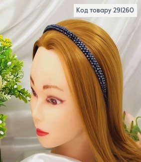 Обруч метал, плетений склярусом в 3 ряди, СИНІЙ, шириною 1см. 291260 фото