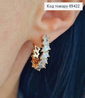 Серьги кольца украшена Блестящими камешками, диаметр 2см, Xuping 18К 119422 фото