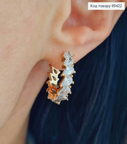 Серьги кольца украшена Блестящими камешками, диаметр 2см, Xuping 18К 119422 фото 1